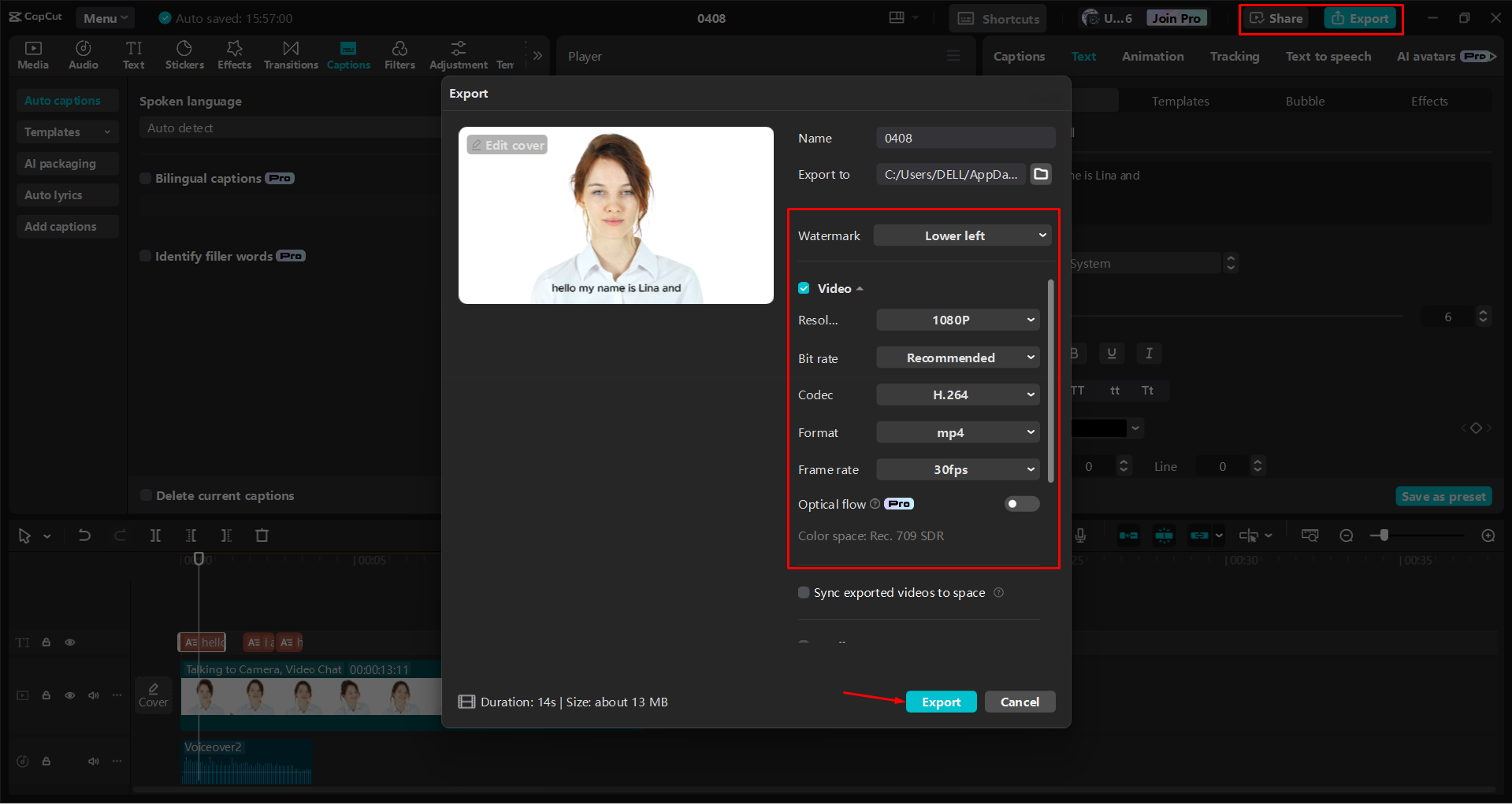 Exporting a video from teh CapCut desktop video editor