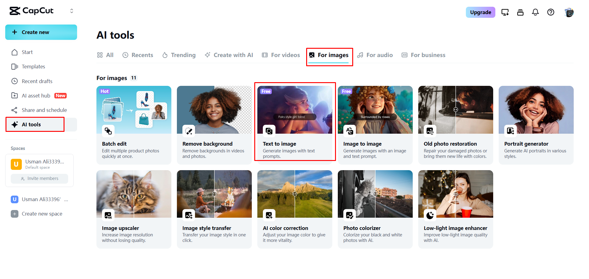 Accessing the AI image generator in CapCut Web