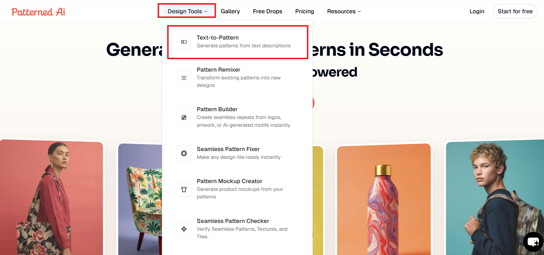 Open Patterned AI and access the text-to-pattern