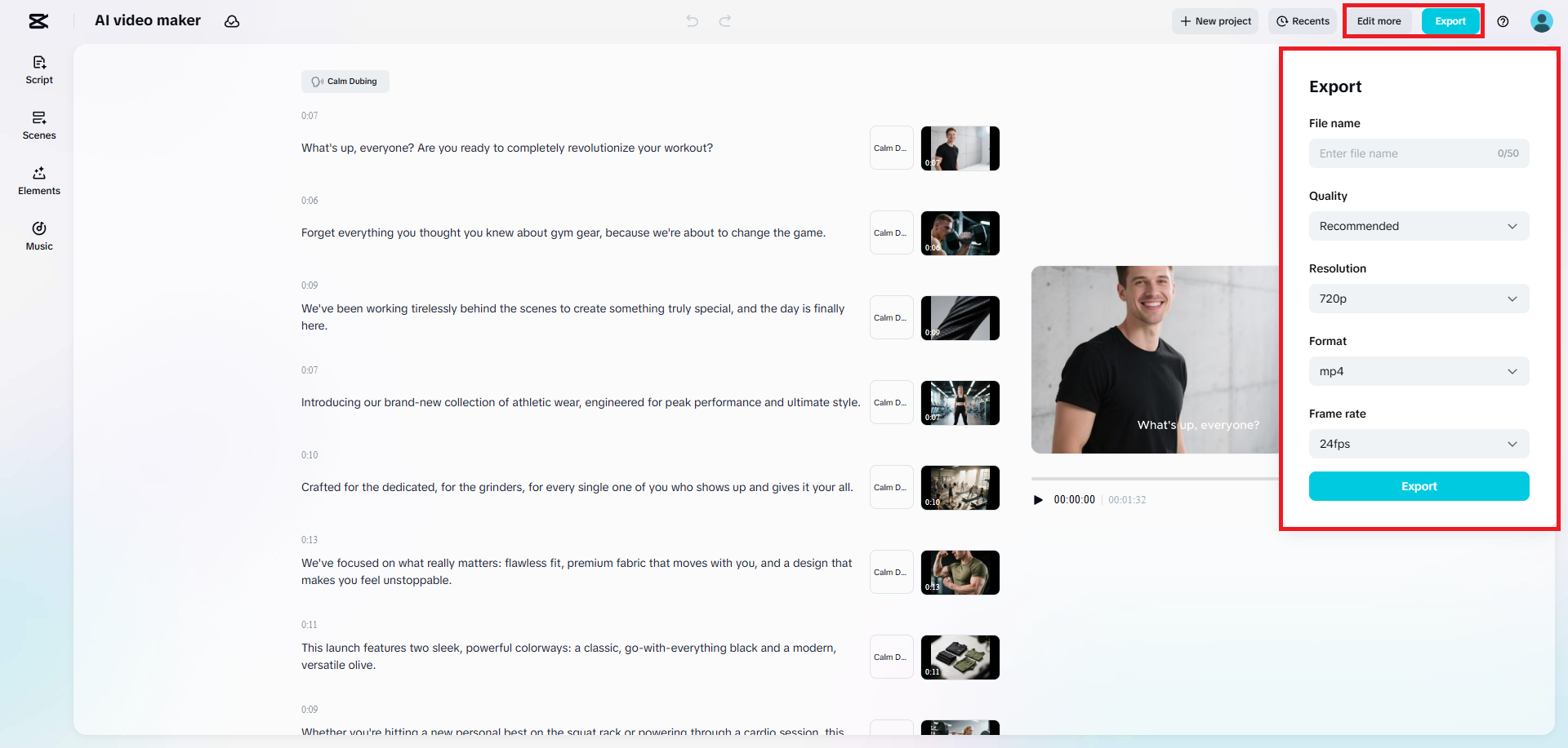 ייצא את סרטון הקידום שלך