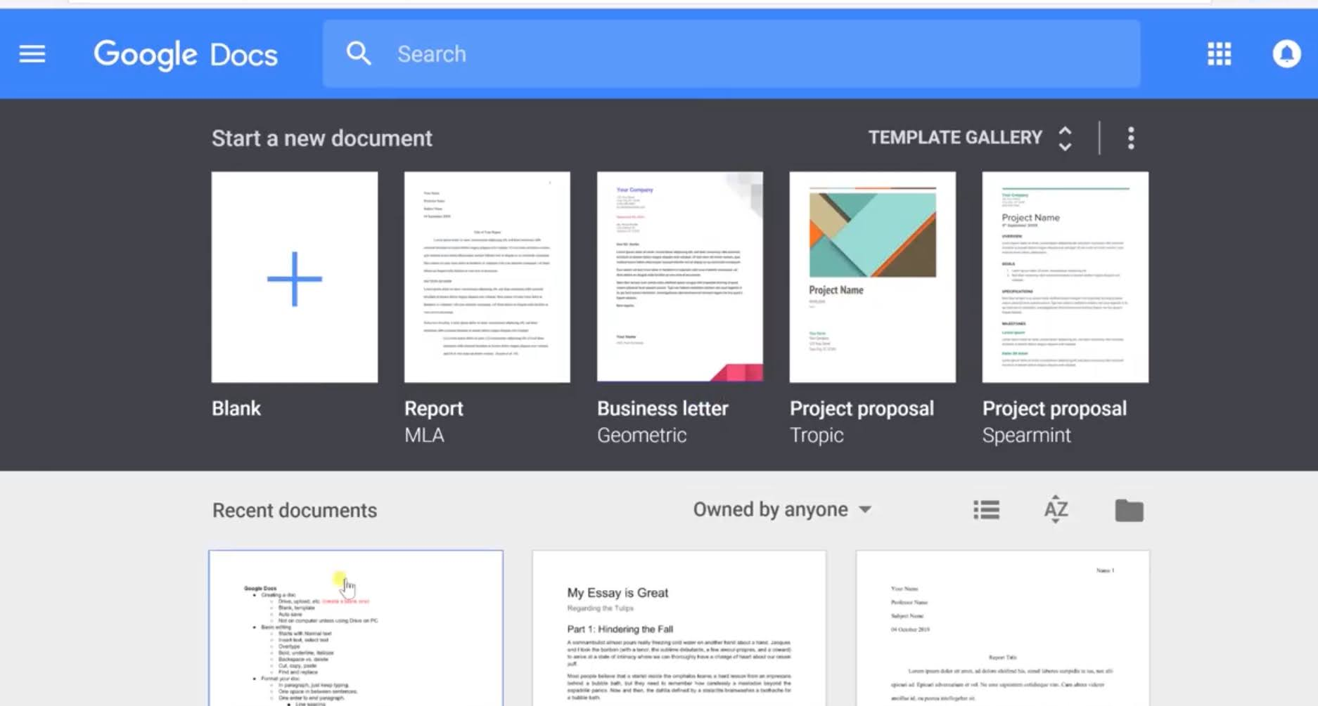 Google Docs Template Gallery