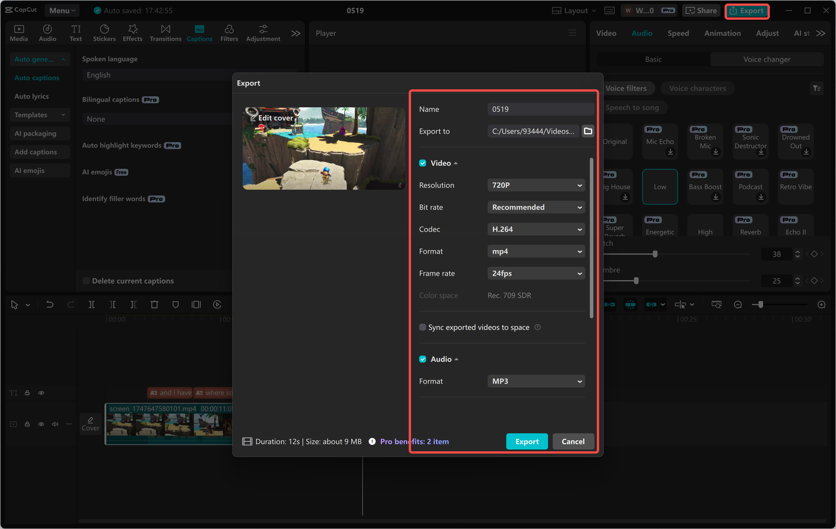 Exporting or sharing the video from CapCut desktop video editor