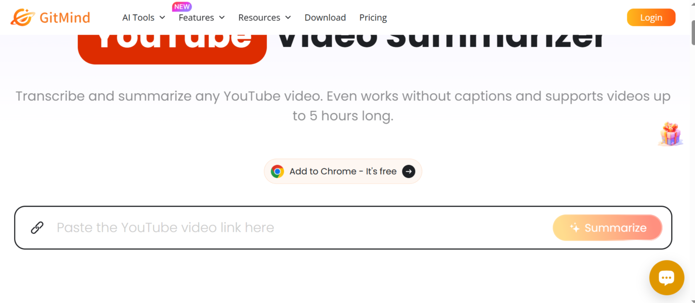 อินเทอร์เฟซของตัวสรุปวิดีโอ Gitมายด์ YouTube