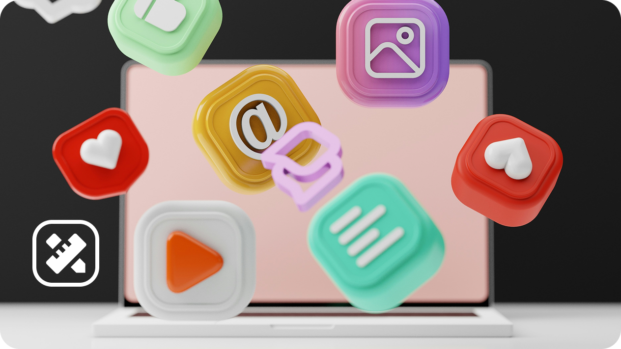 Extensive media library for visuals and icons