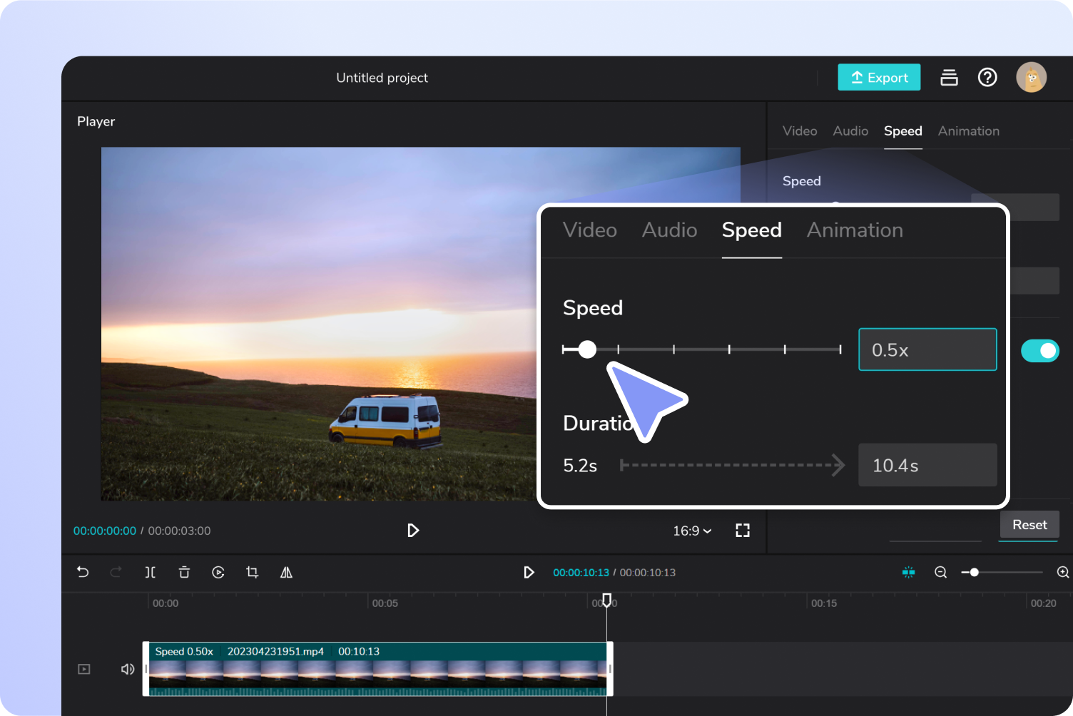 Use the speed slider