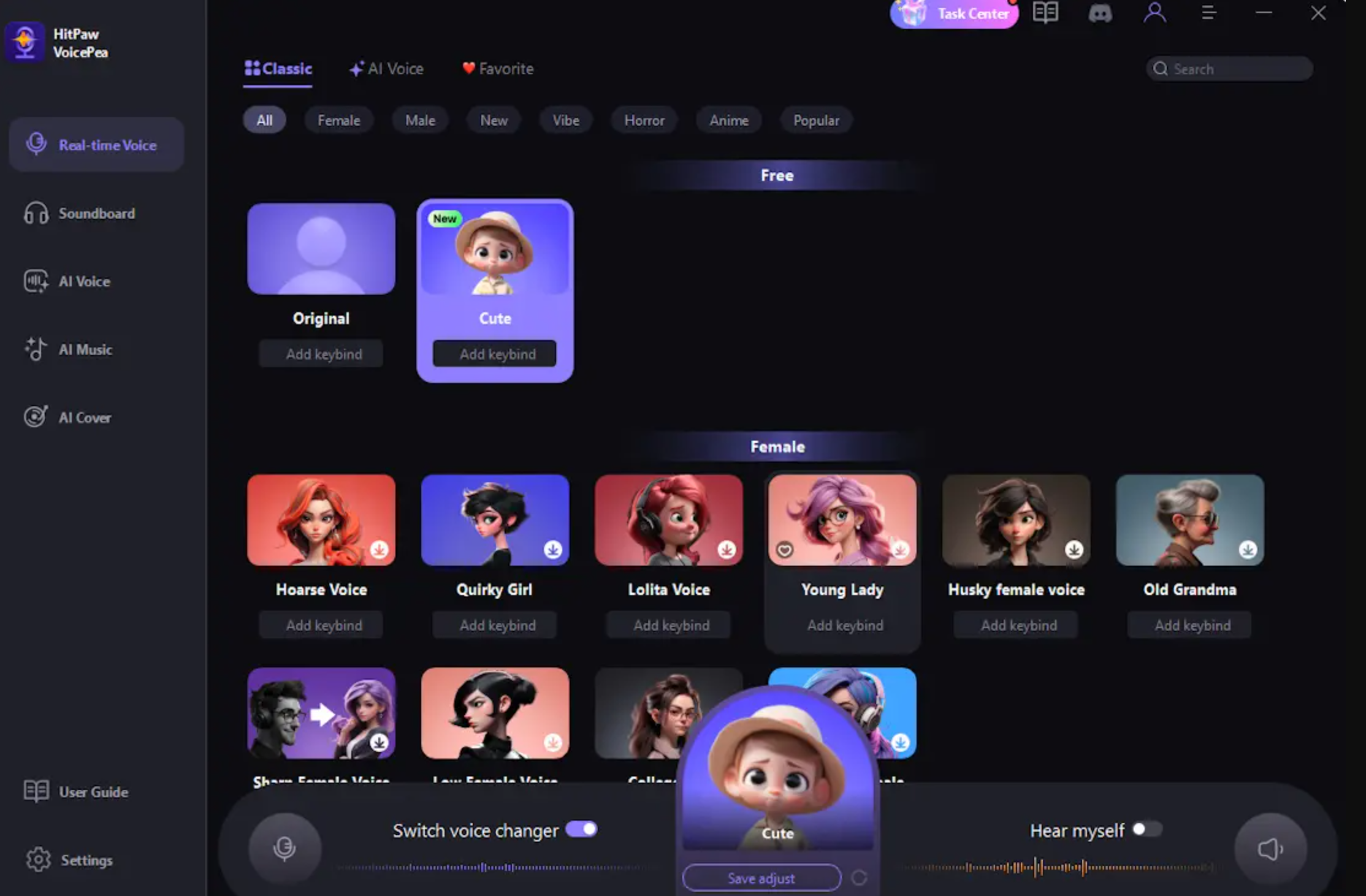 Interface of HitPaw VoicePea - a user-friendly voice changer for gaming