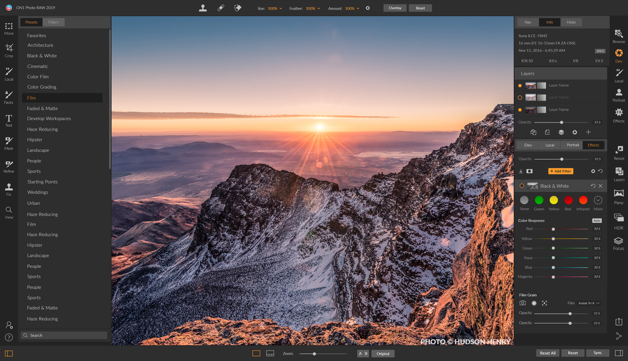 Interface of On1 Photo Raw - another Lightroom alternative 