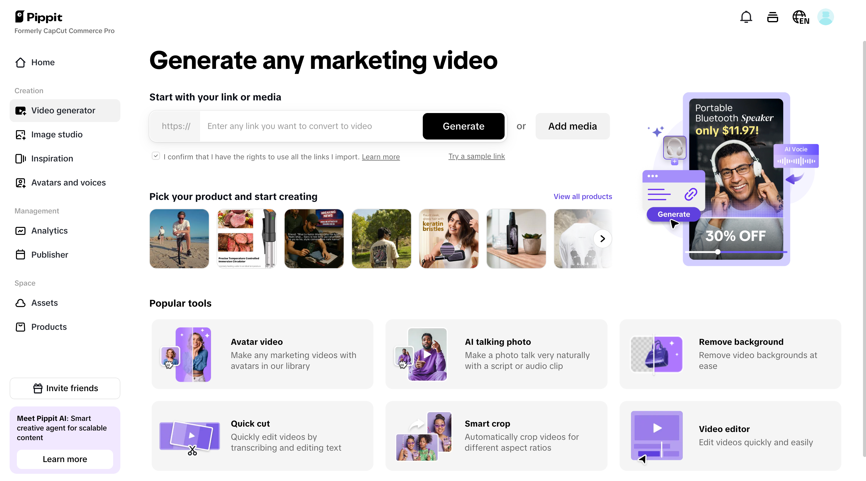 Gerar vídeo de marketing