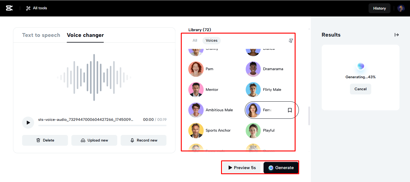 Sử dụng tính năng trình thay đổi giọng nói trong trình chỉnh sửa video trực tuyến CapCut