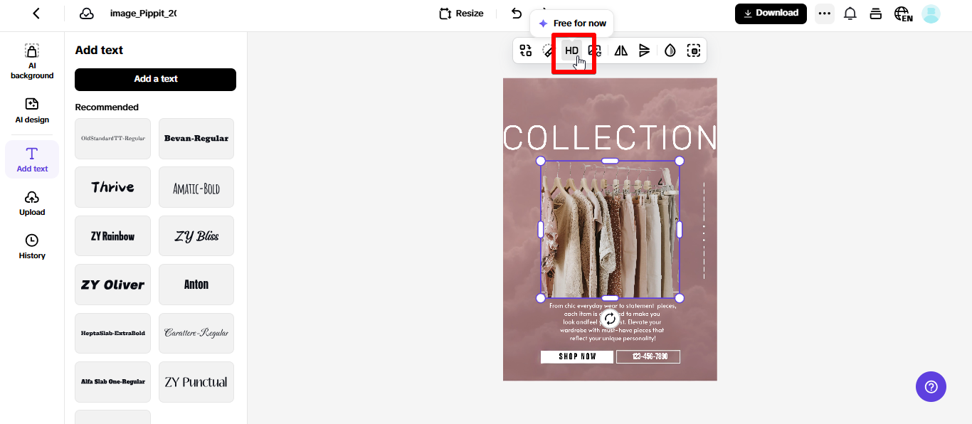 Pag-angat ng HD sa Pippit
