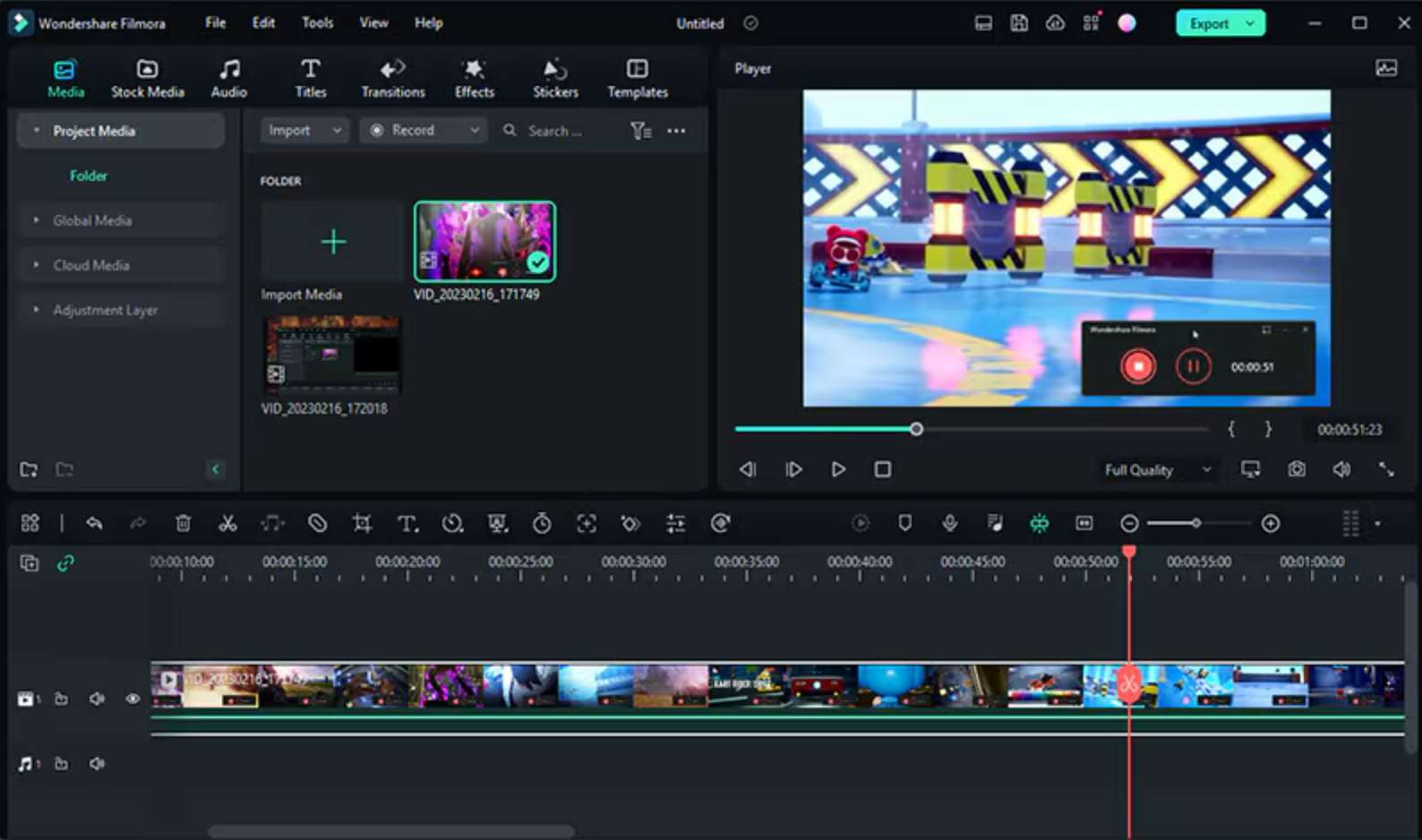 The interface of Filmora Screen Recorder