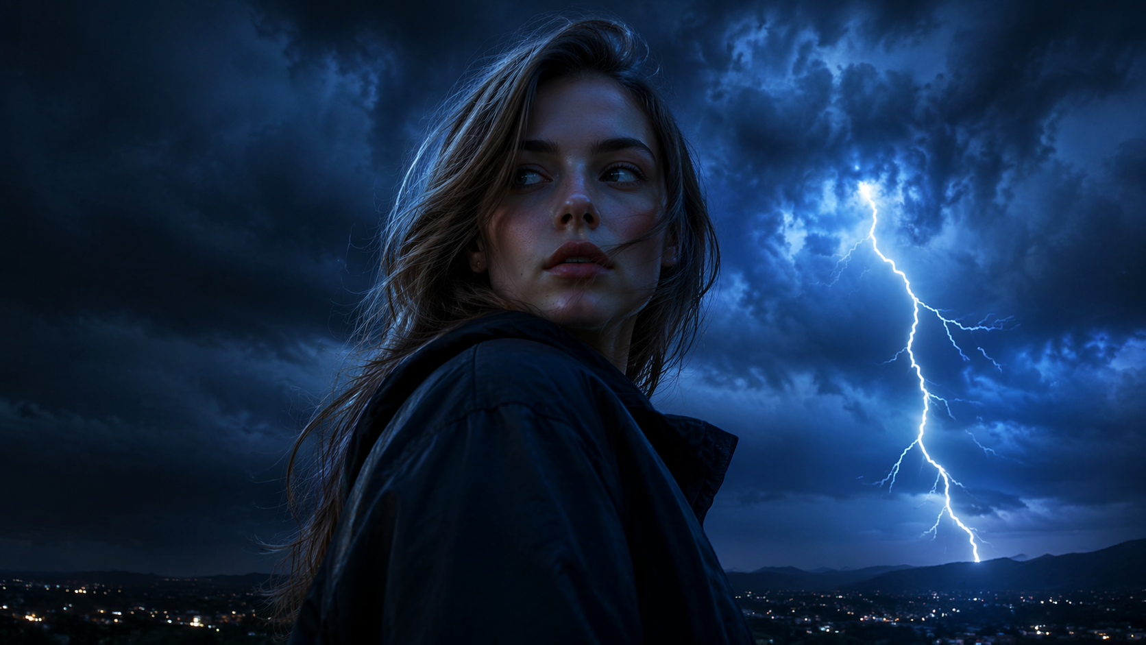 Dreamina add lightning to photo prompt example 1: Single lightning strike