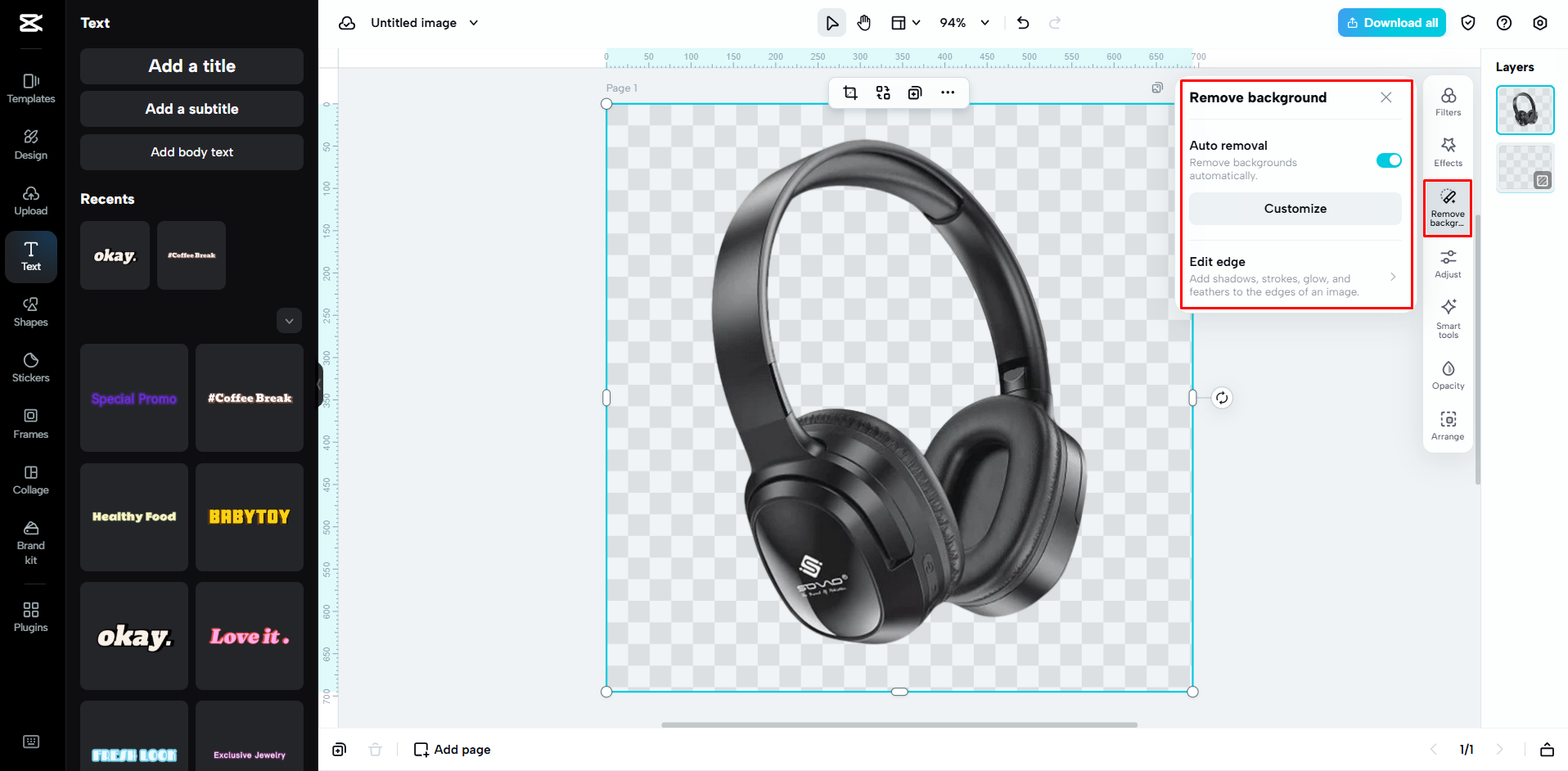 Removing the image background with CapCut Web