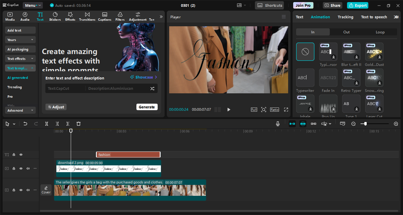 Interface of CapCut desktop video editor - the best tool to create handwriting text animations