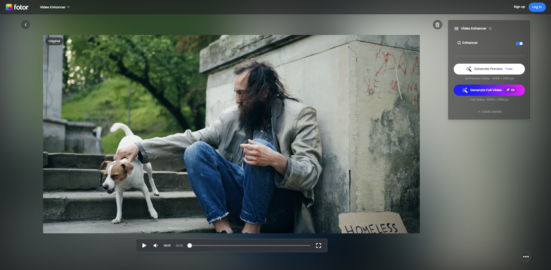 Interface of Fotor - a smart free video upscaler