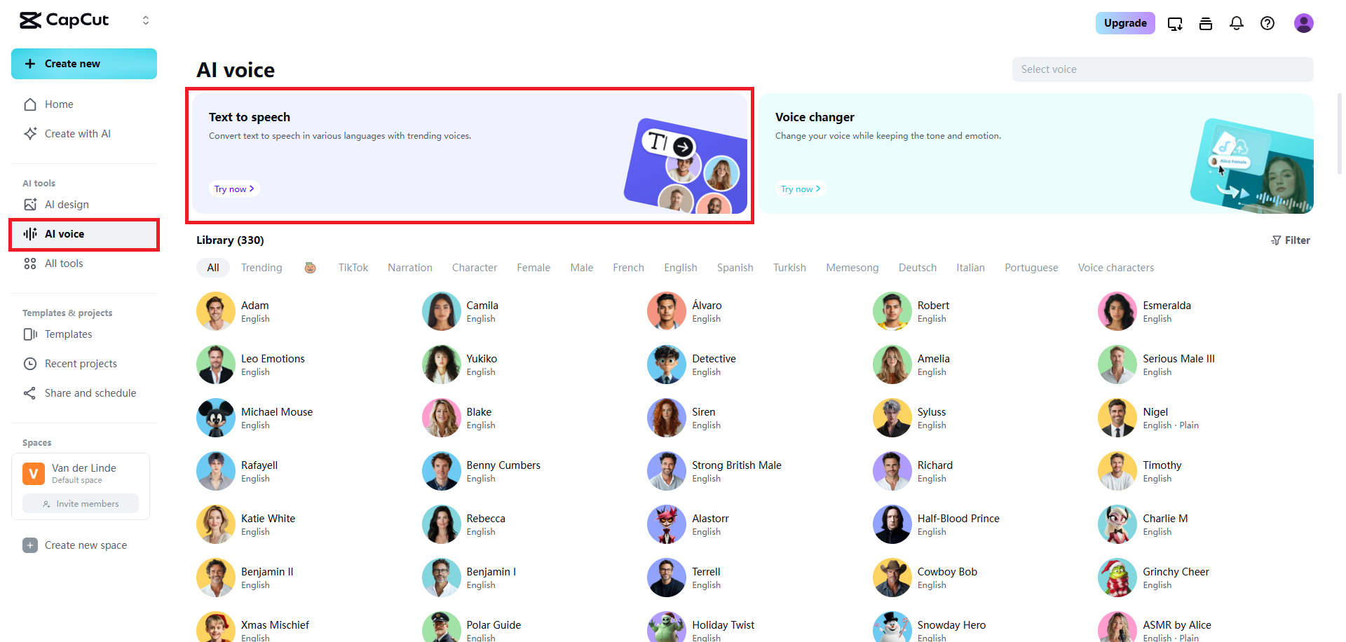 Select the text-to-speech option