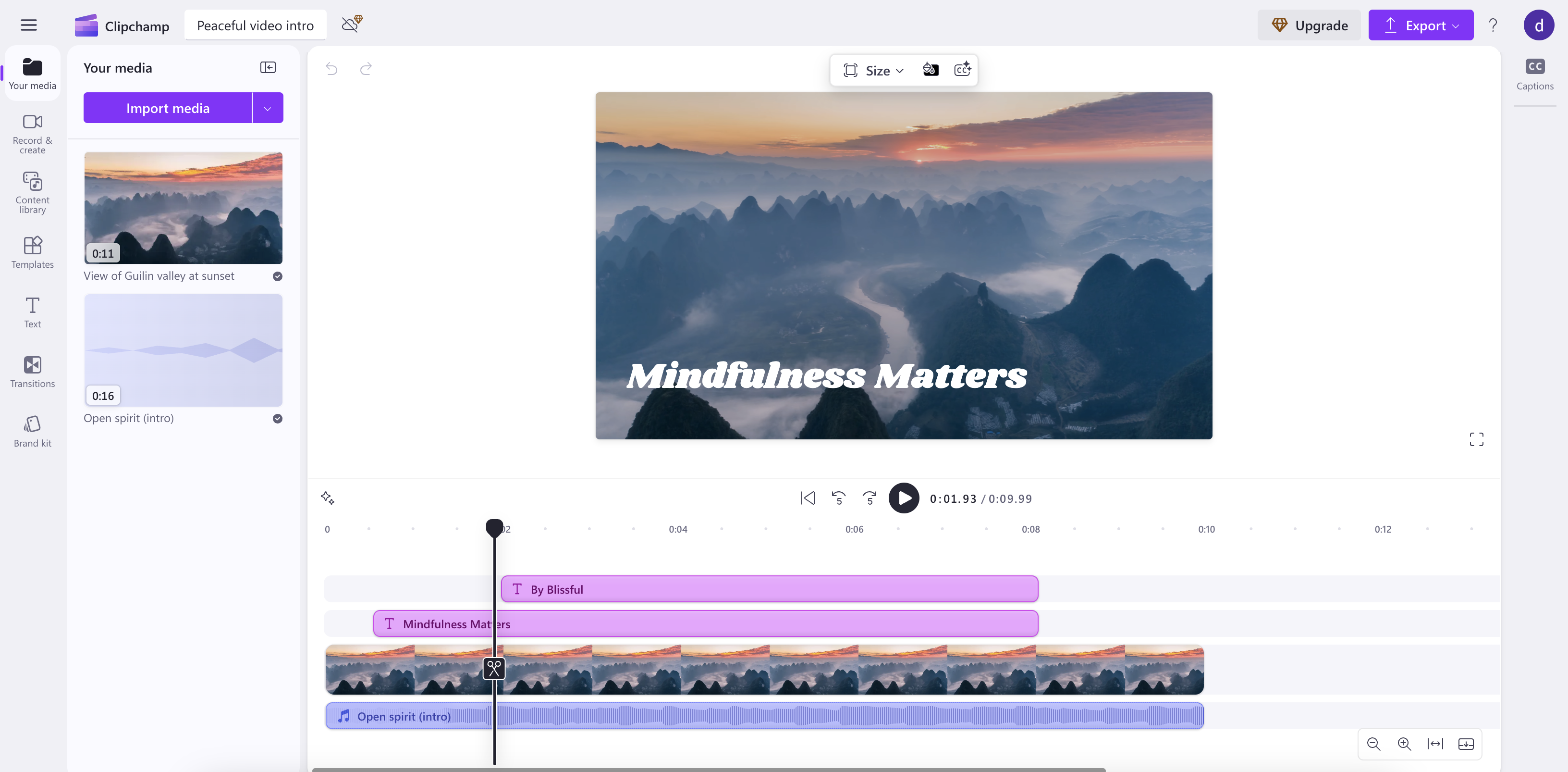 واجهة Clipchamp