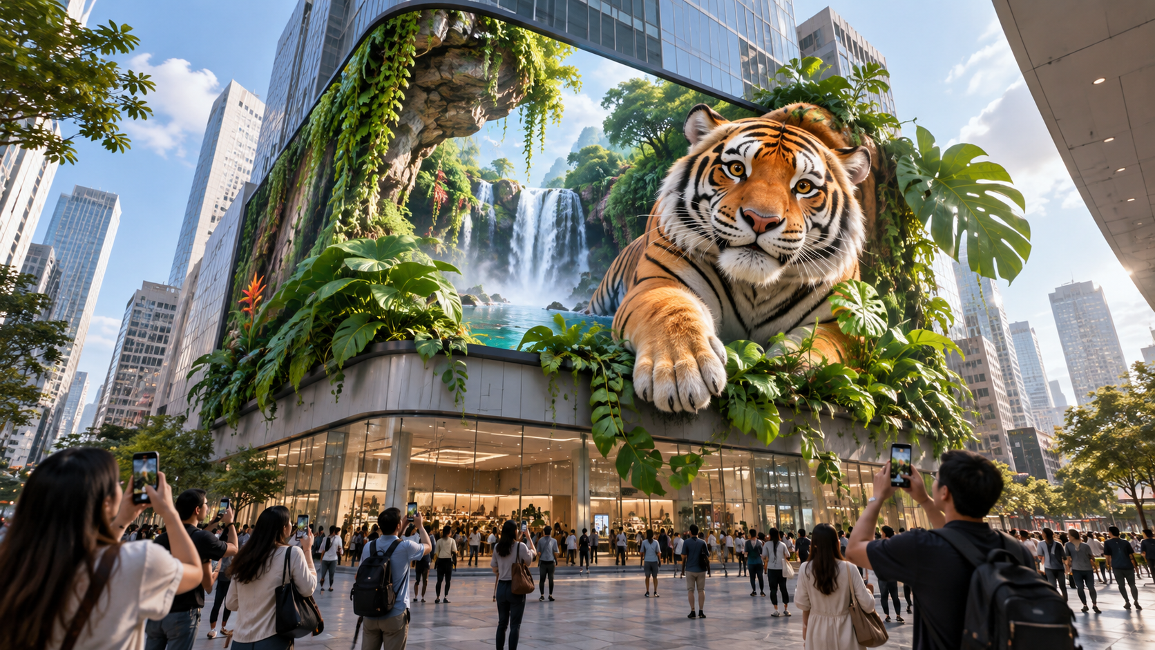 IA outdoor 3D: Selva e Tigre Emergem no Centro