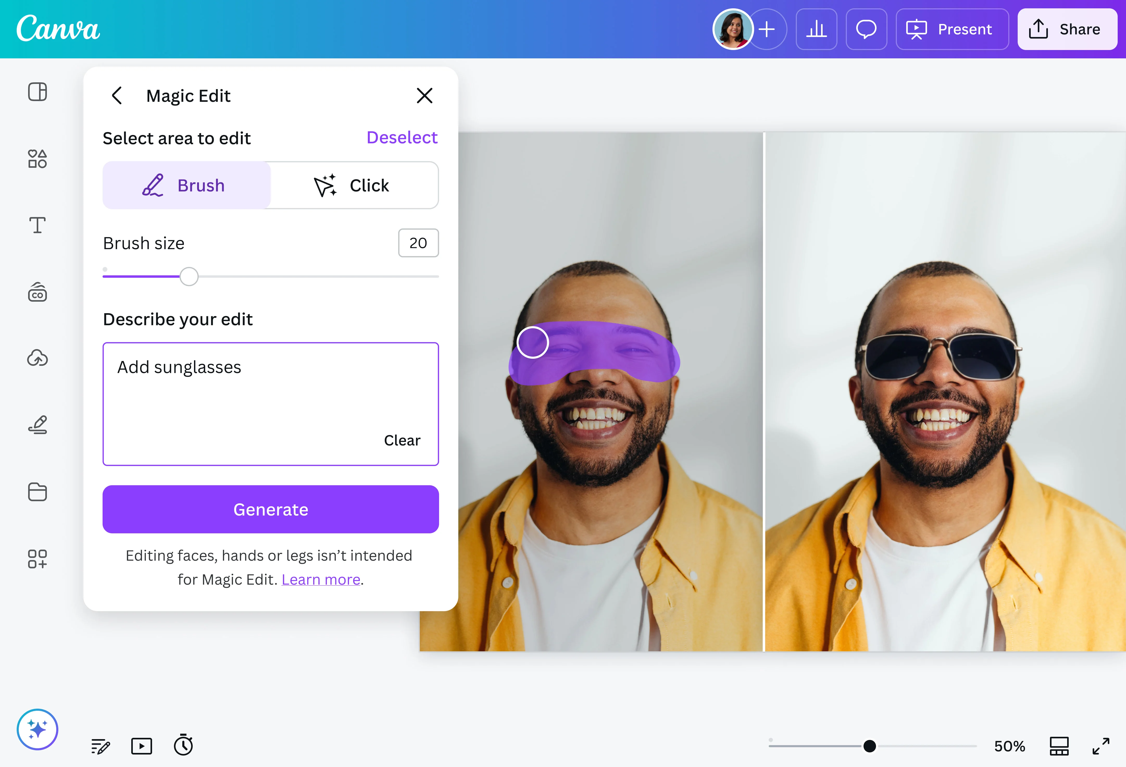 Interface of Canva - an online alternative to Photoshop