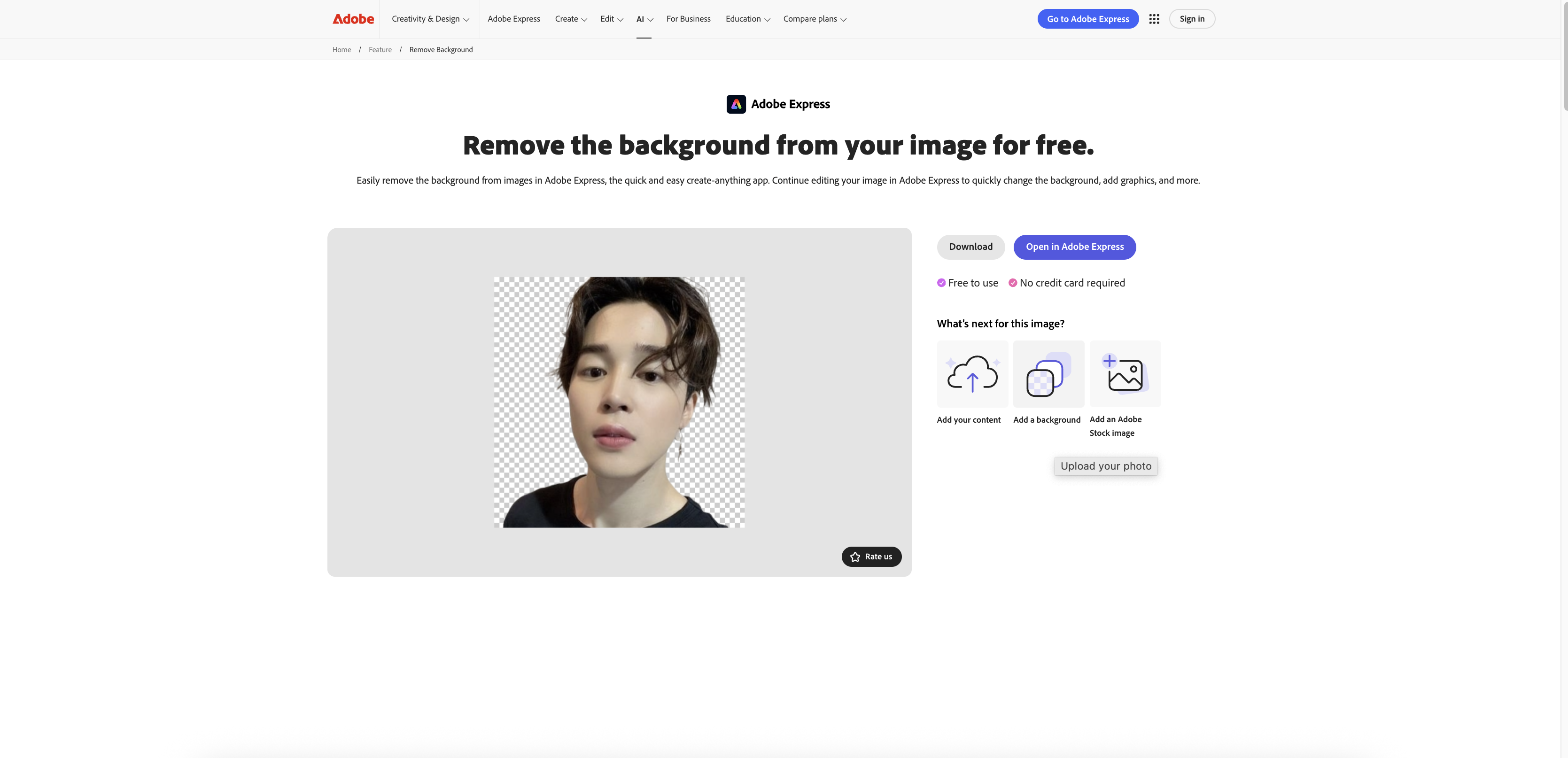 Rimuovi sfondo di Adobe Express