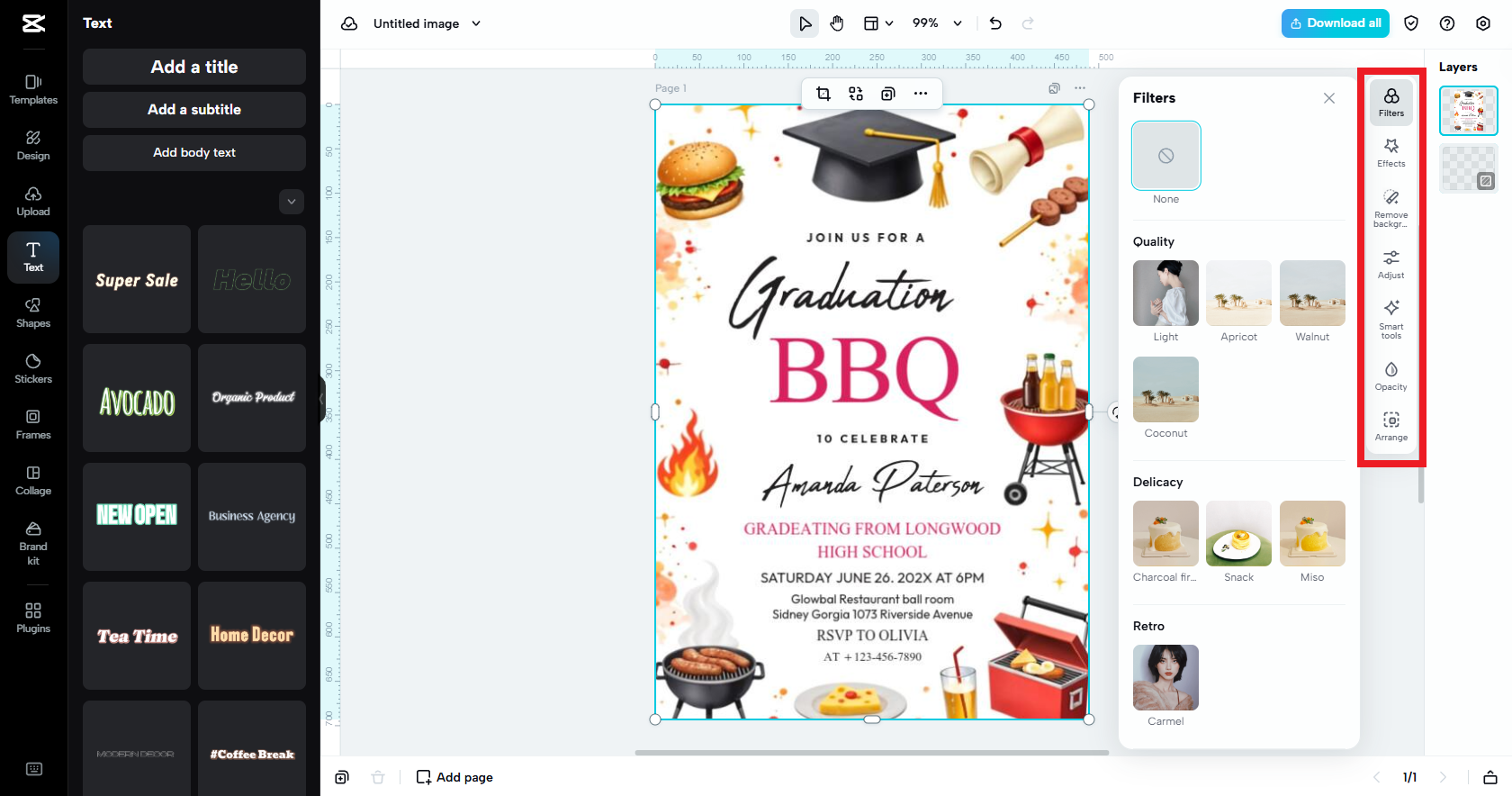 Edit your poster with effects, smart tools, etc.