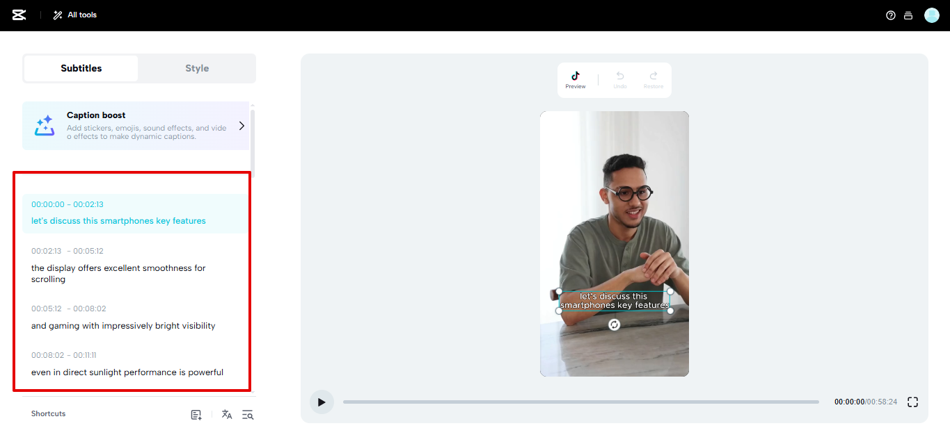One-click subtitles generation