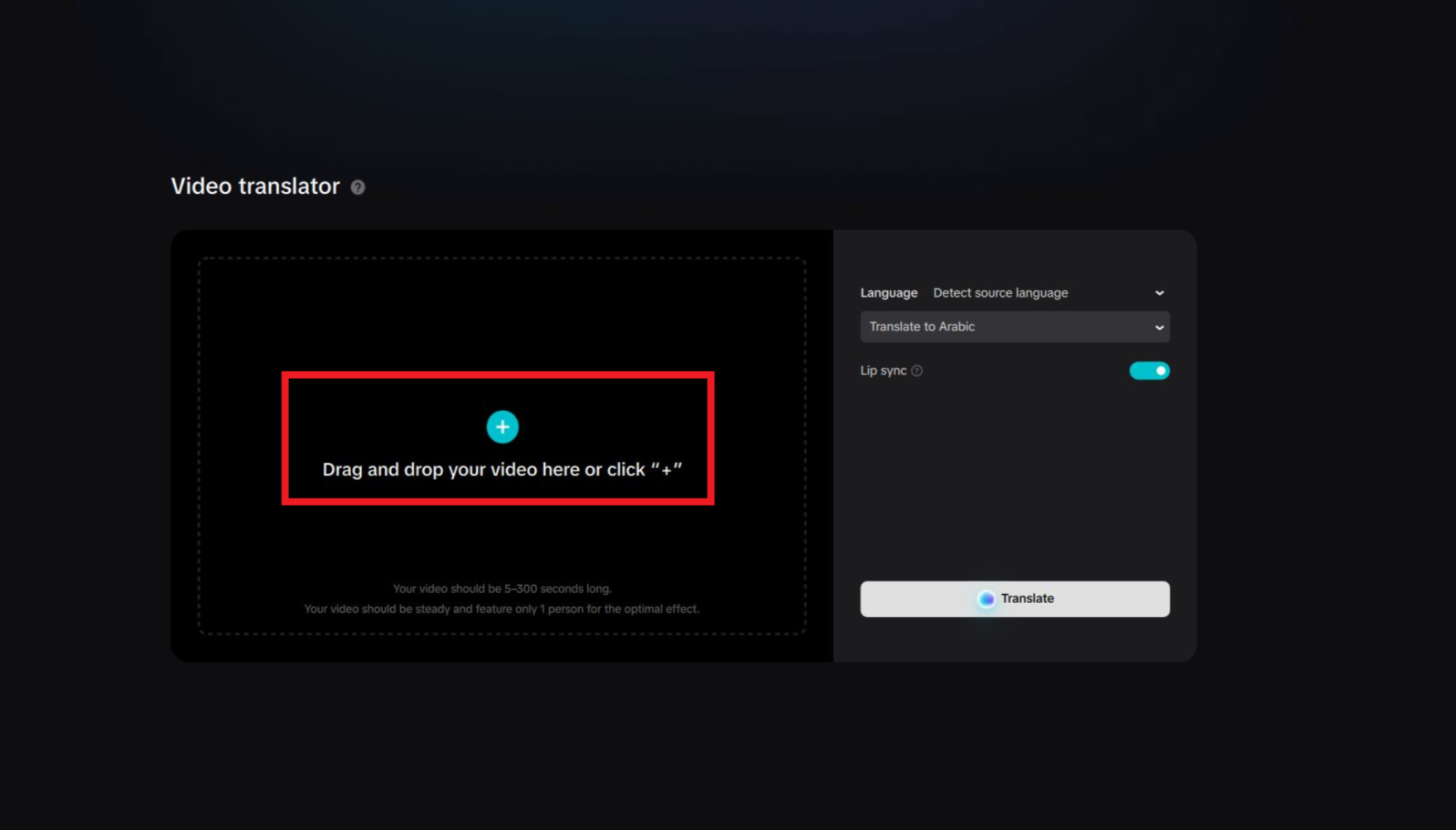 CapCut desktop video editor's translation interface with language settings