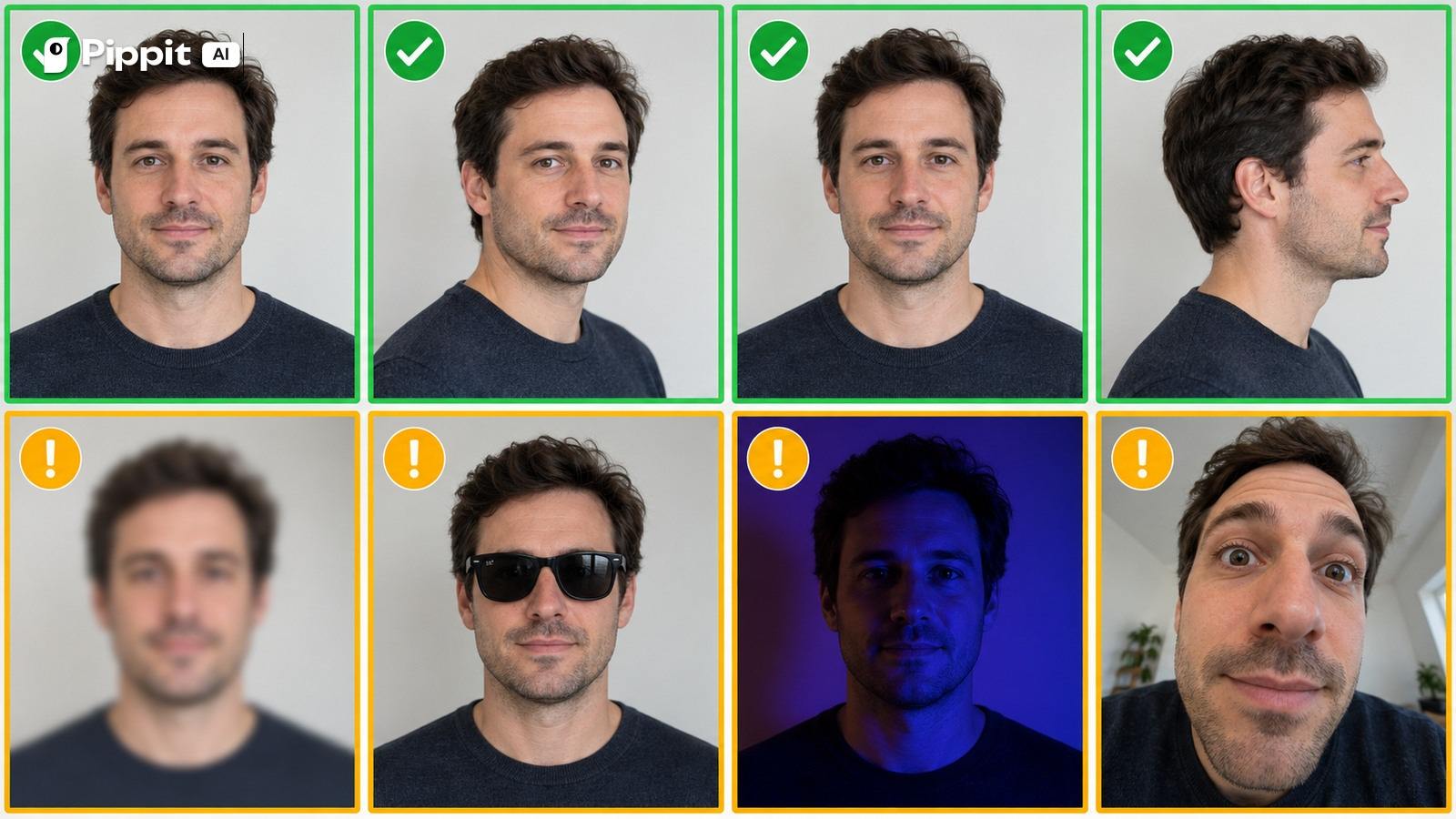A grid comparing strong and weak character reference portraits.