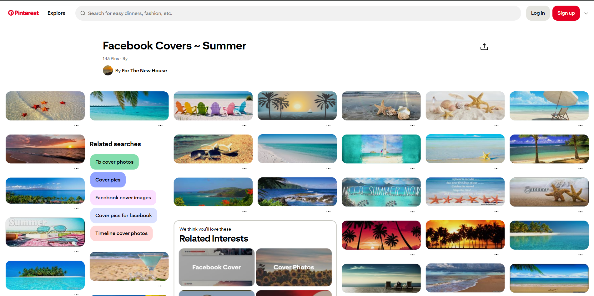 Interface of Pinterest - a site to find summer cover photos for Facebook