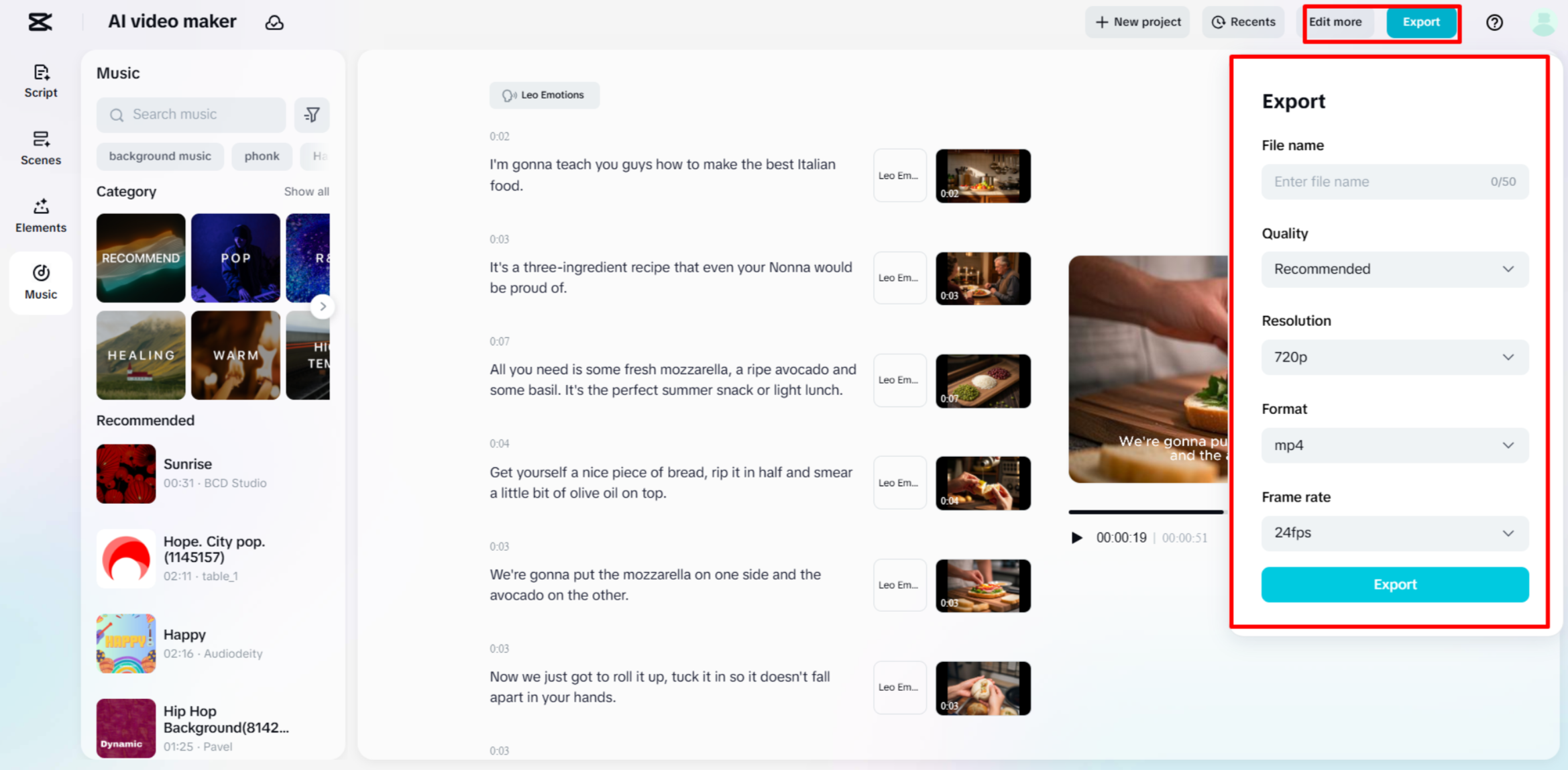 Exportieren Ihres fertigen Videos aus dem KI-Video-Ersteller von CapCut