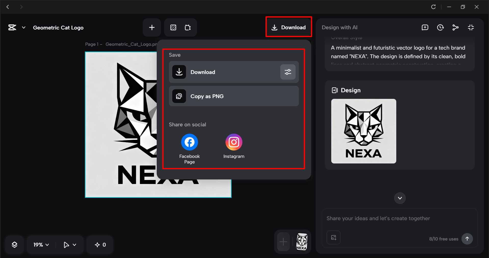 Exporting and sharing the cat logo from the CapCut desktop video editor