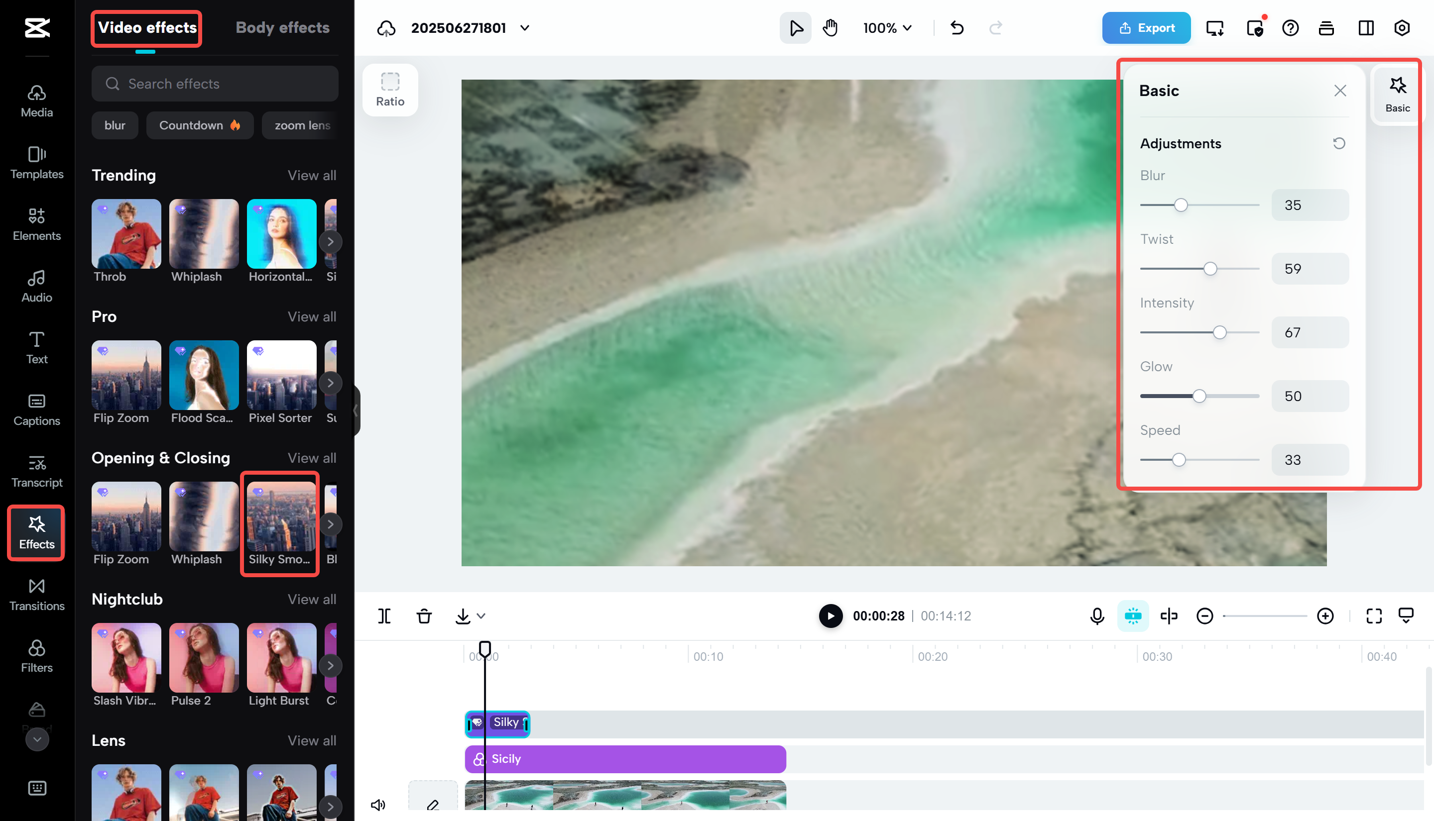 Click on "Effects" to add visual enhancements