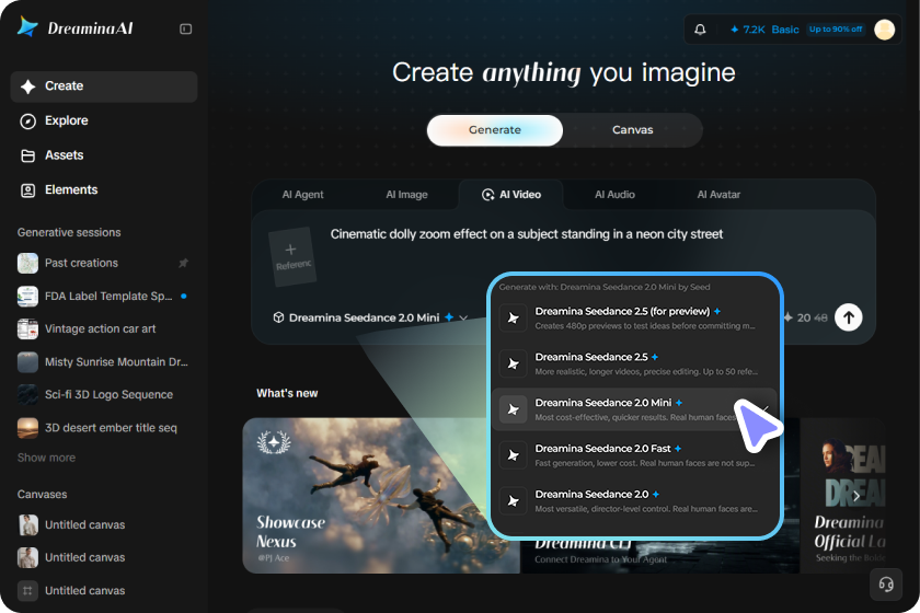 A screenshot of Dreamina's video splitting models