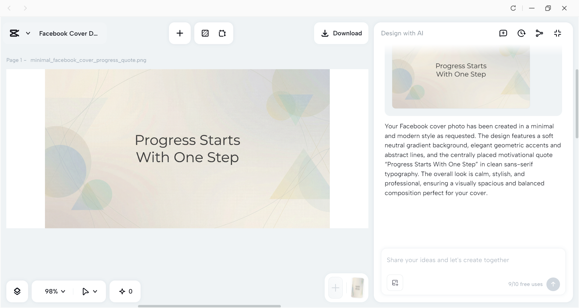 Interface of the CapCut desktop video editor - the best tool to create Facebook motivational cover photos