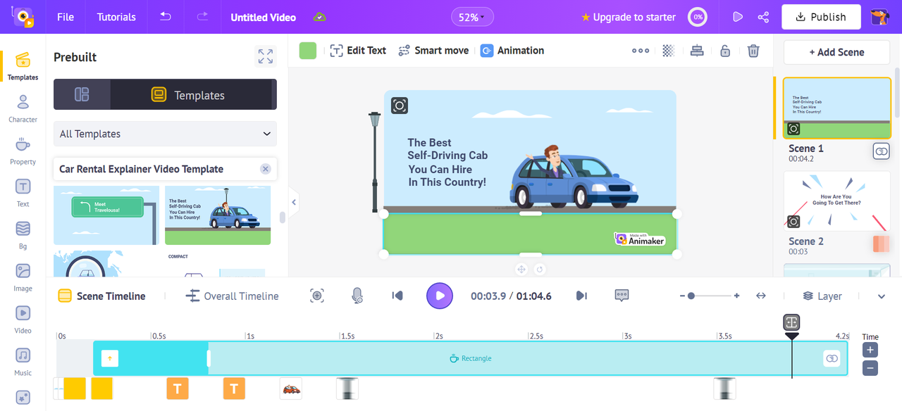 Интерфейс Animaker - лучший онлайн бесплатно мультфильм презентации производителя