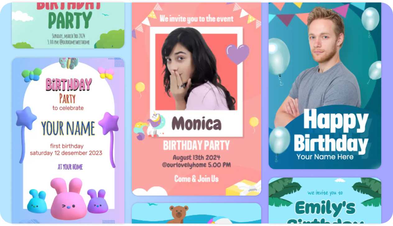 Customizable templates for birthday cards