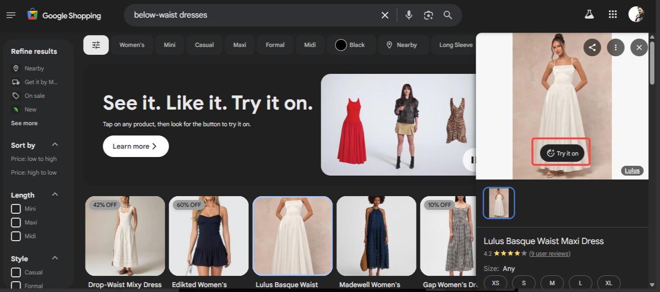 Use the "Try it on" feature on Google Shopping