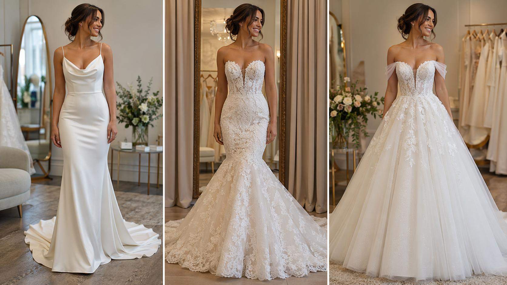 16: 9 AI Hochzeitskleid anprobieren Stilvergleich