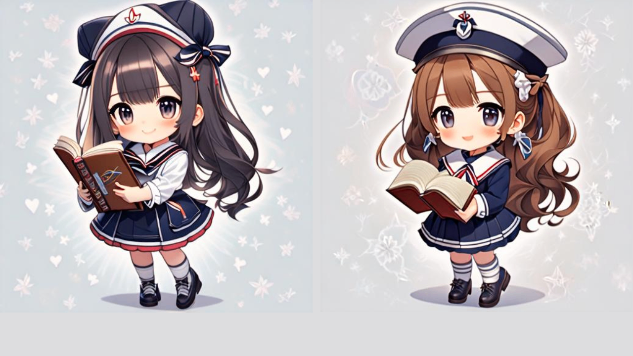 Classic anime chibi with big eyes and sailor uniform