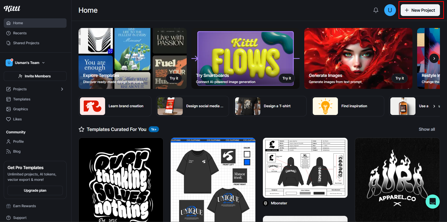 Starting a new project in Kittl design