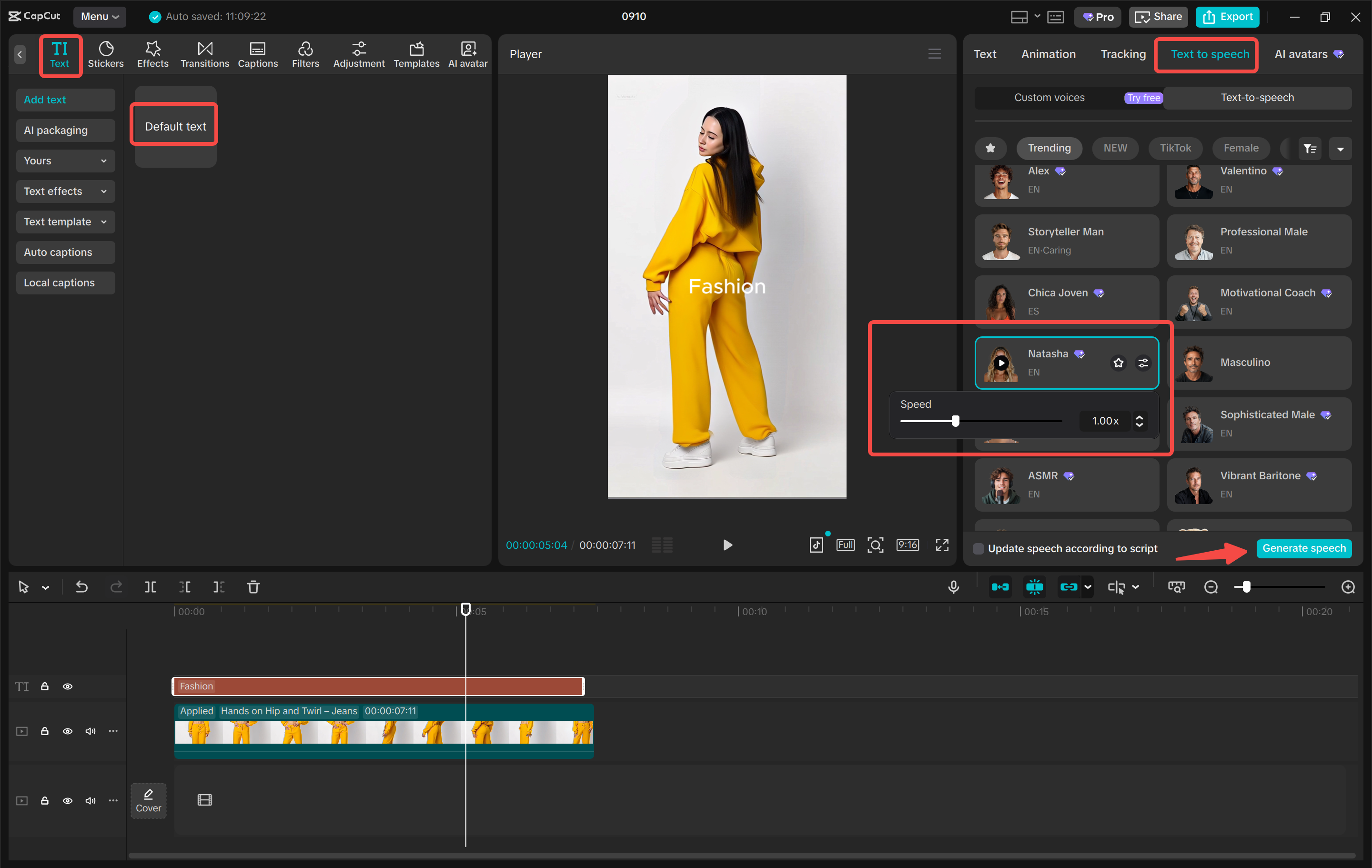 Converting text to speech in the CapCut desktop video editor