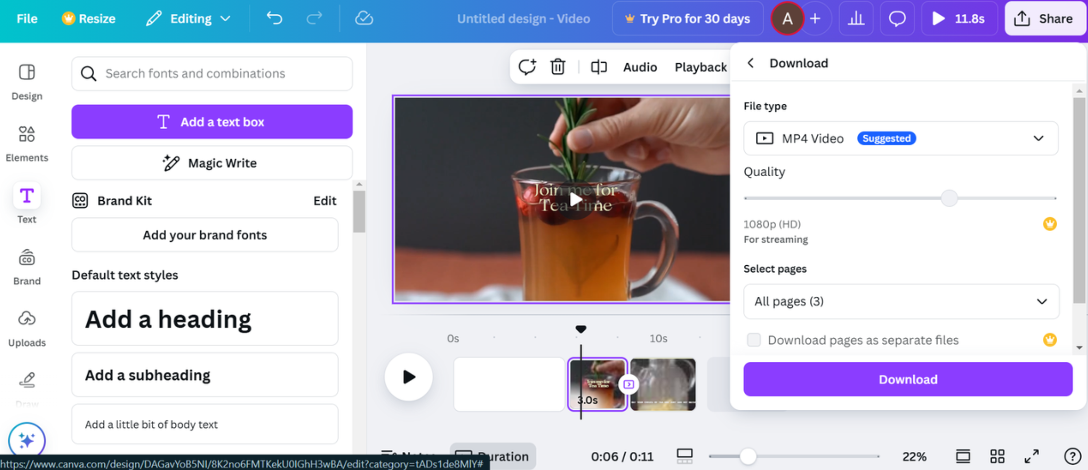 Downloading a video from Canva