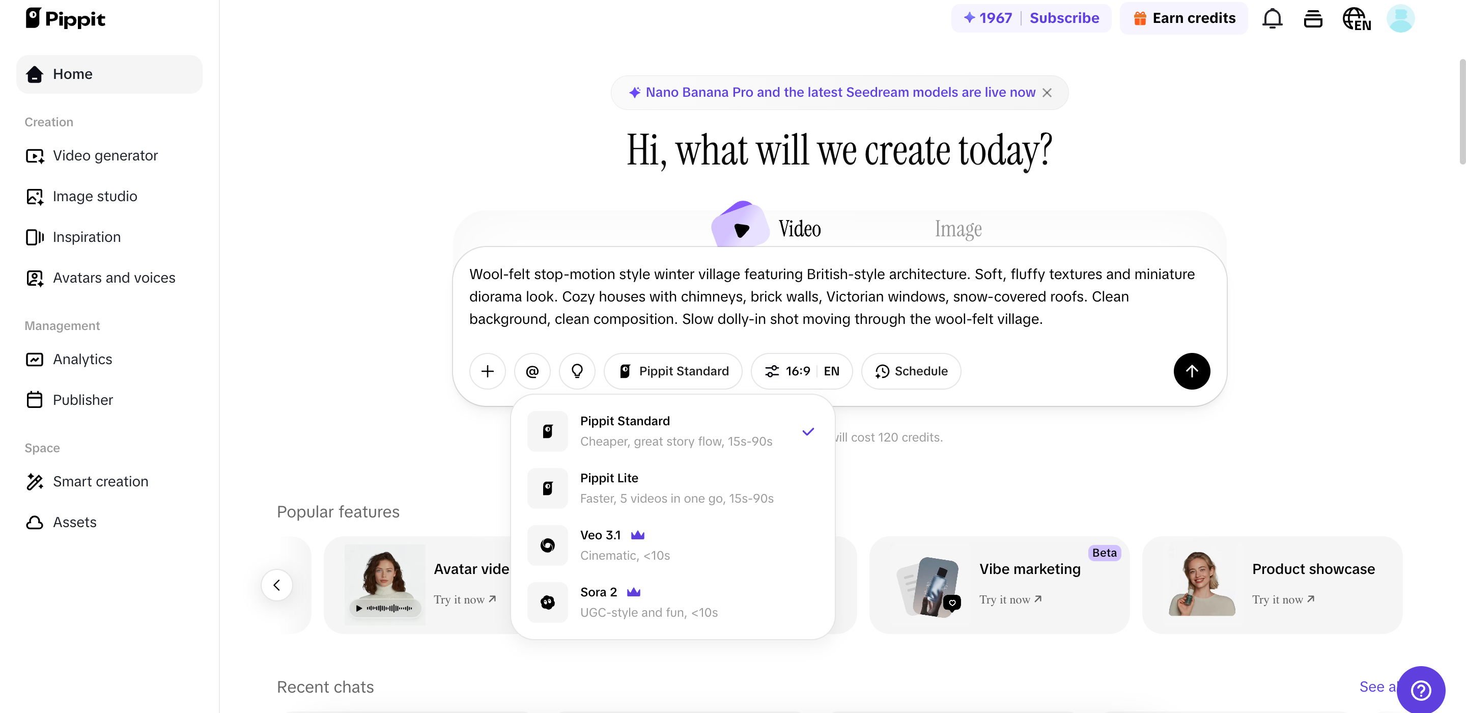 Generate videos on Pippit