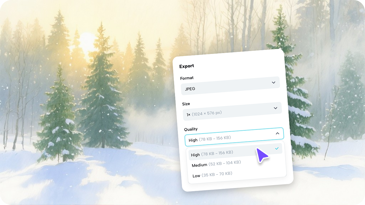 Export your snow backgrounds in high-resolution