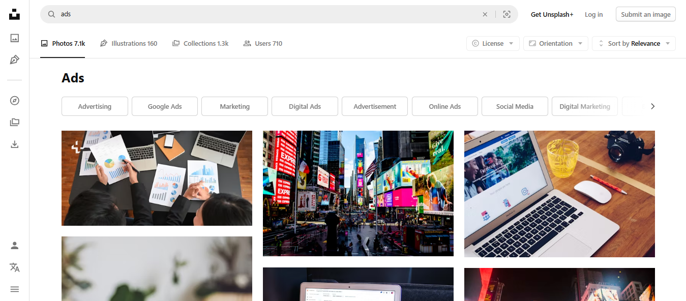 Unsplash for ad image downloading