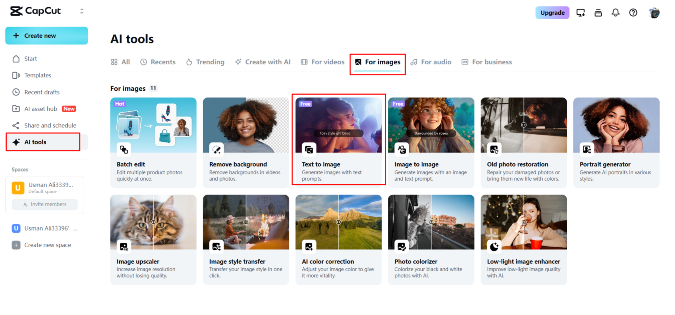 Accessing the image generator in CapCut Web