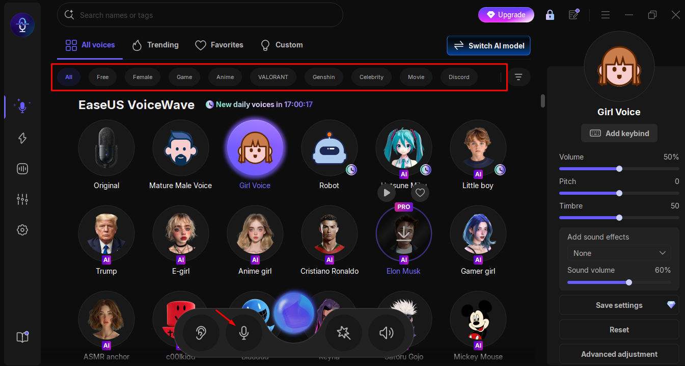 Apply live voice effects in real time in EaseUs