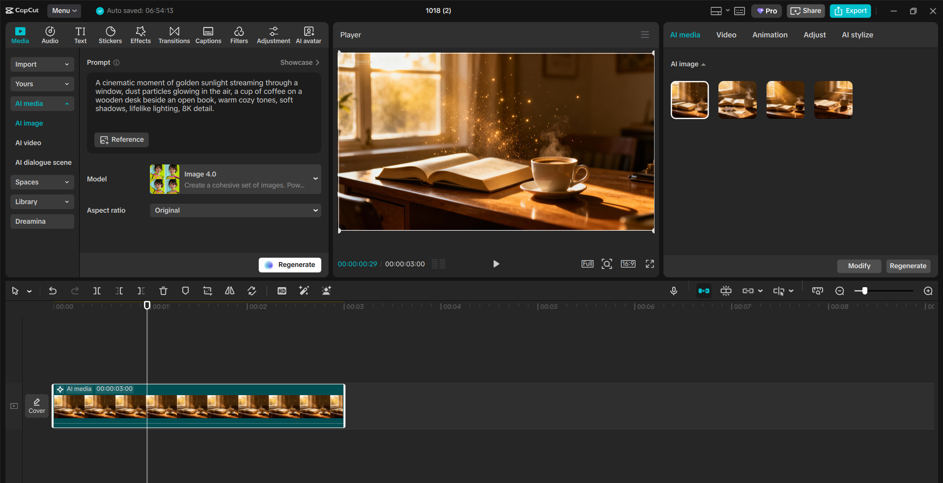 Creating images using AI in the CapCut desktop video editor