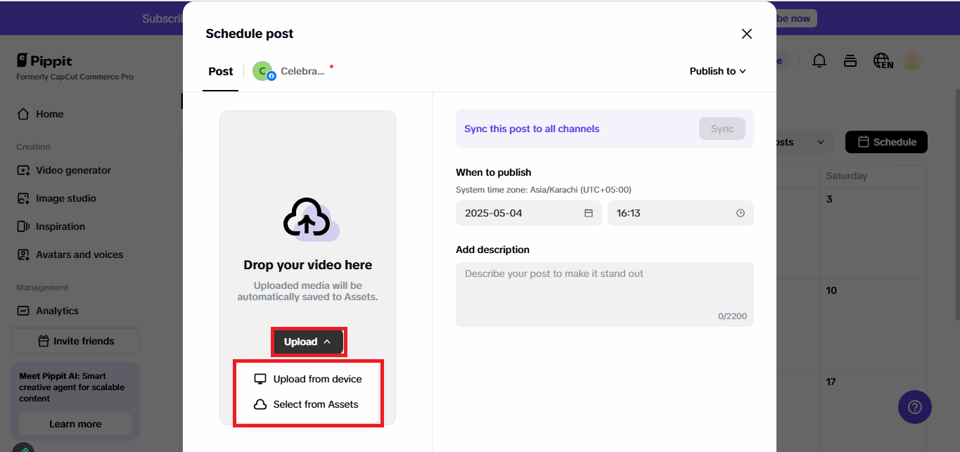 Crie uma postagem para sua conta