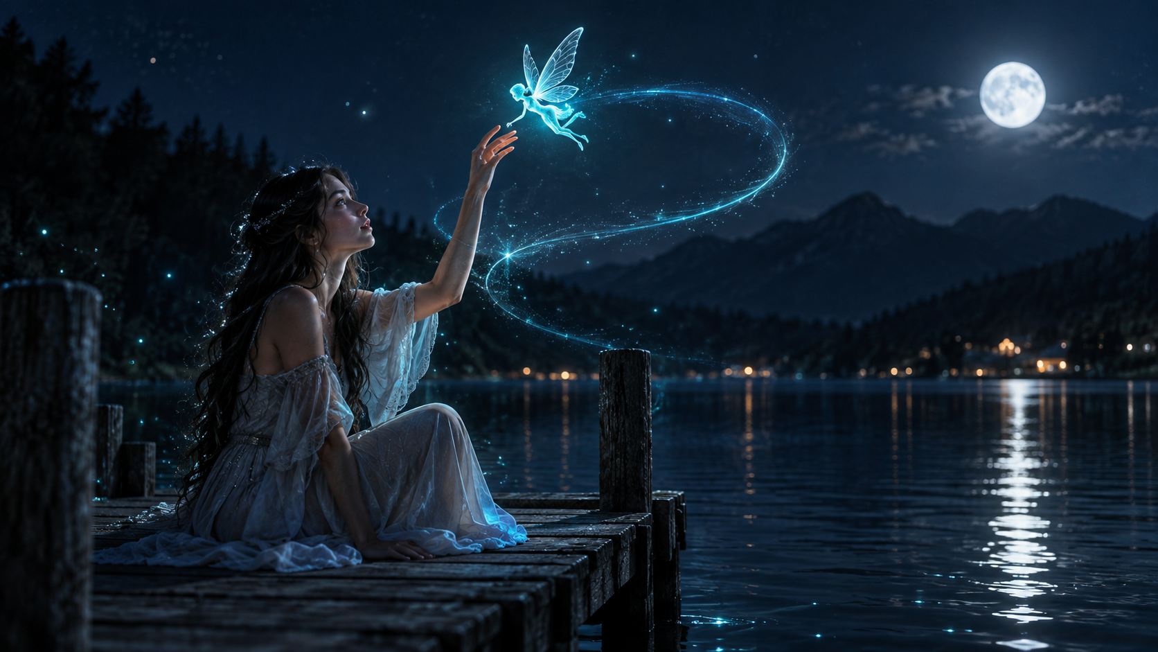 Tiny Neon Fairy orbita la palma del ejemplo para el mensaje de video Neon AI Pari